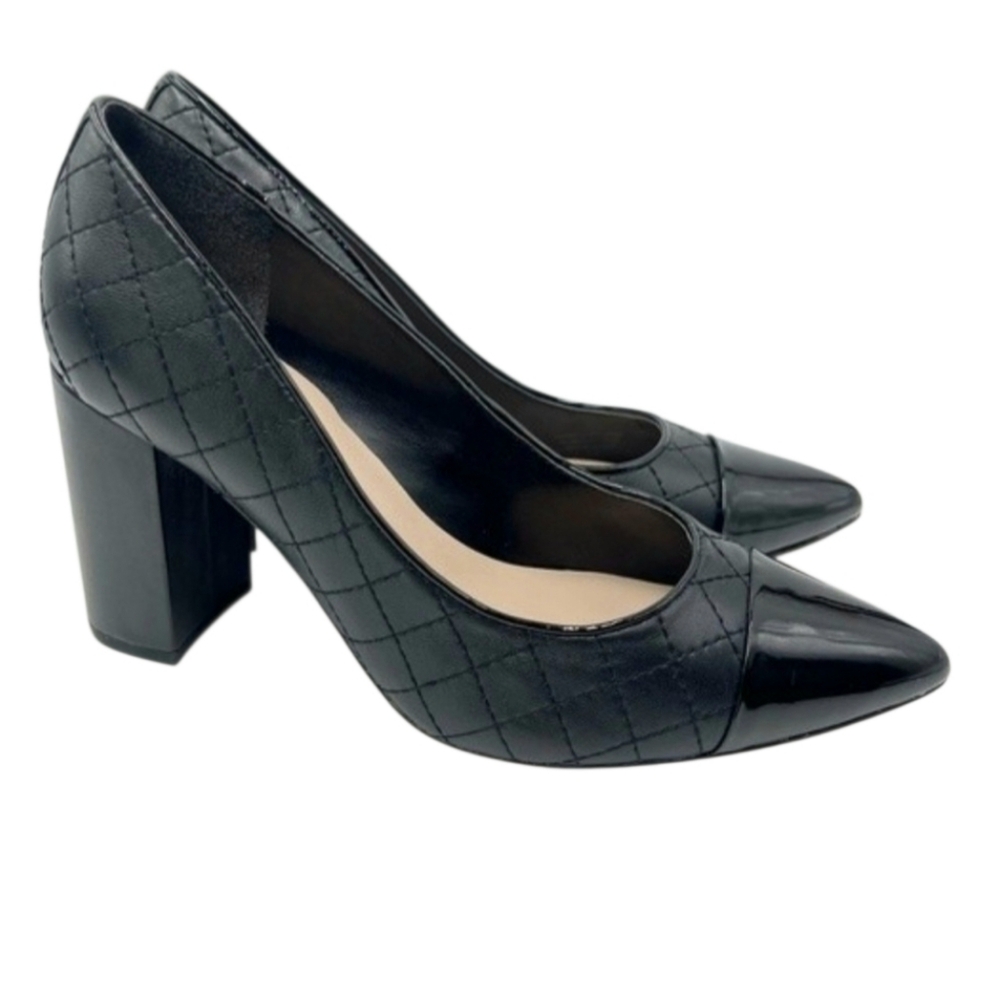 TOMMY HILFIGER Violin Black Quilted Leather Pumps w/Patent Cap Toe Sz 9